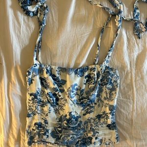 Reformation Ellora Floral Blue Top